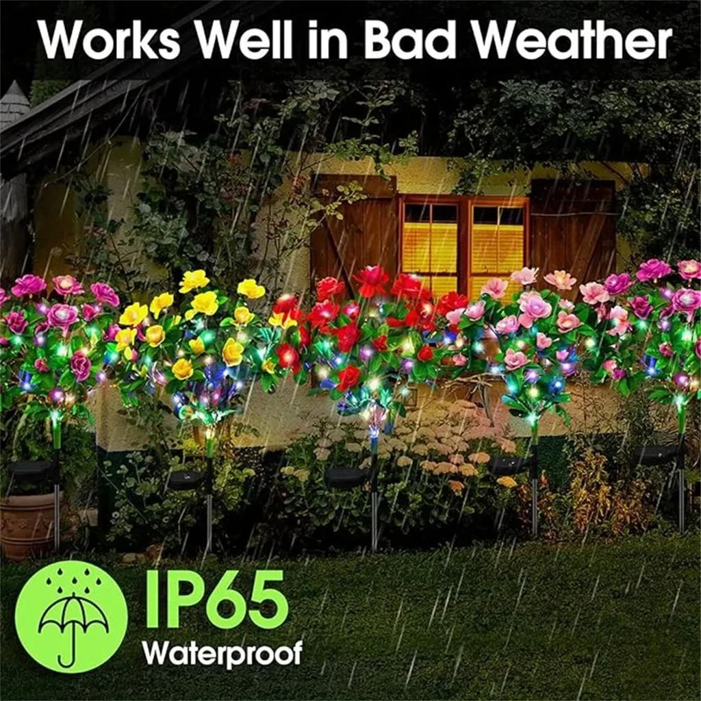 Solar Garden Lights Outdoor Decorative Solar Garden Lights with 7 Azalea  Flowers, LED Waterproof Solar Powered Garden Light