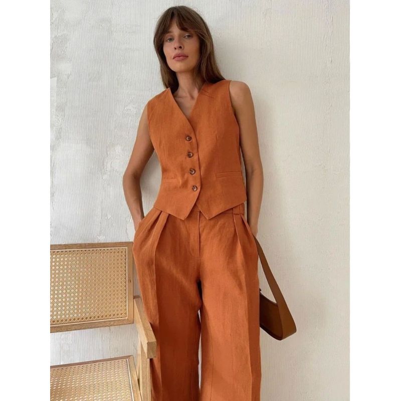 Sleeveless Vest Low Waisted Pants Set Pure Color Sleeveless Vest Hip-Hugger Suit