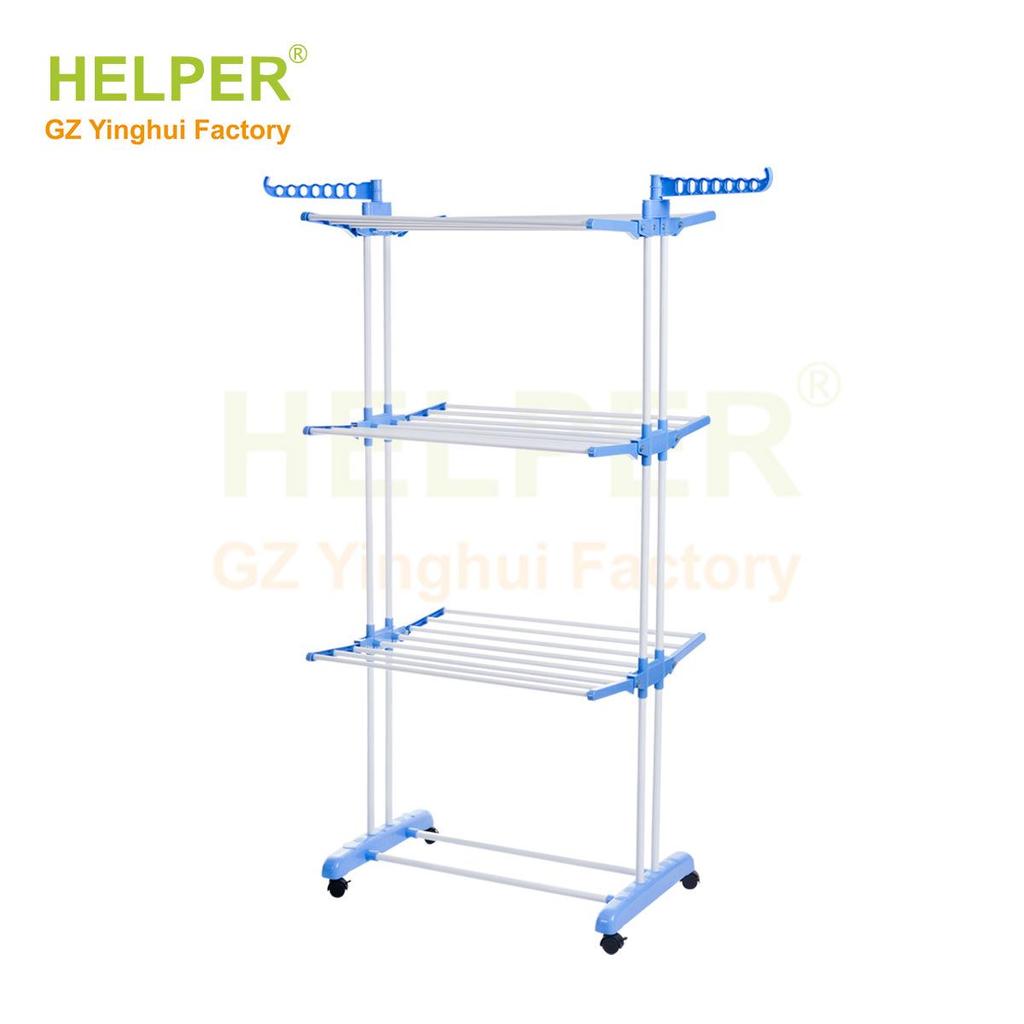 Multi-Functional Three-Layer Folding Clothes Drying Rack with Wheels