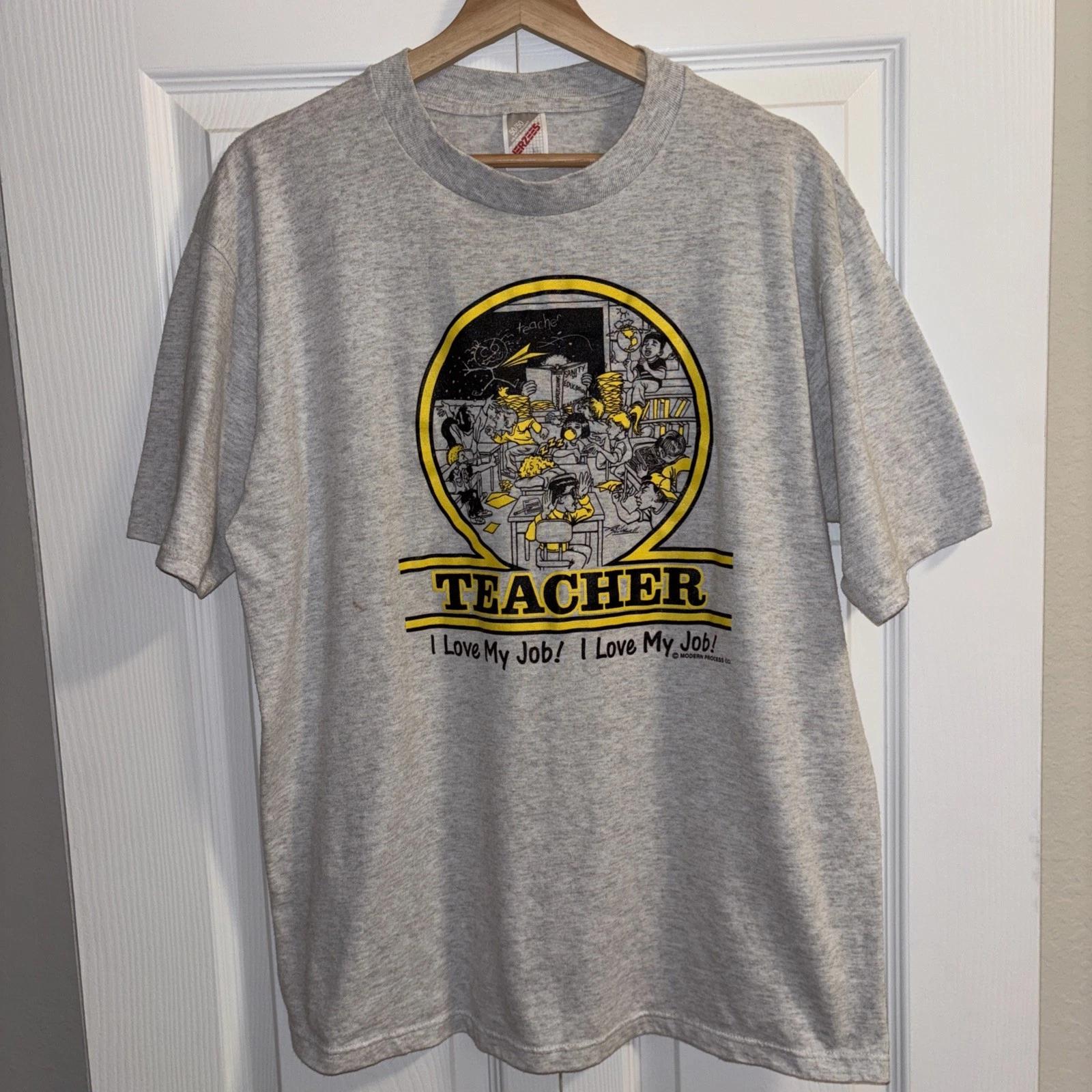 Vintage 80s Parody T-Shirt Adult XL Teacher I Love My Job Modern Process S