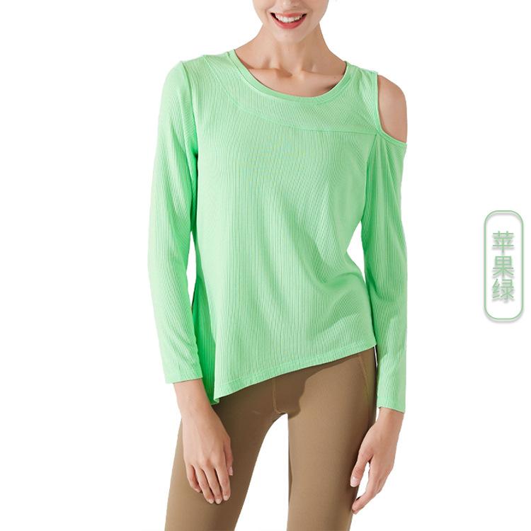 Ningbo restart ribbed off-shoulder long-sleeved yoga blouse women's autumn light and thin sports top loose running fitness clothes