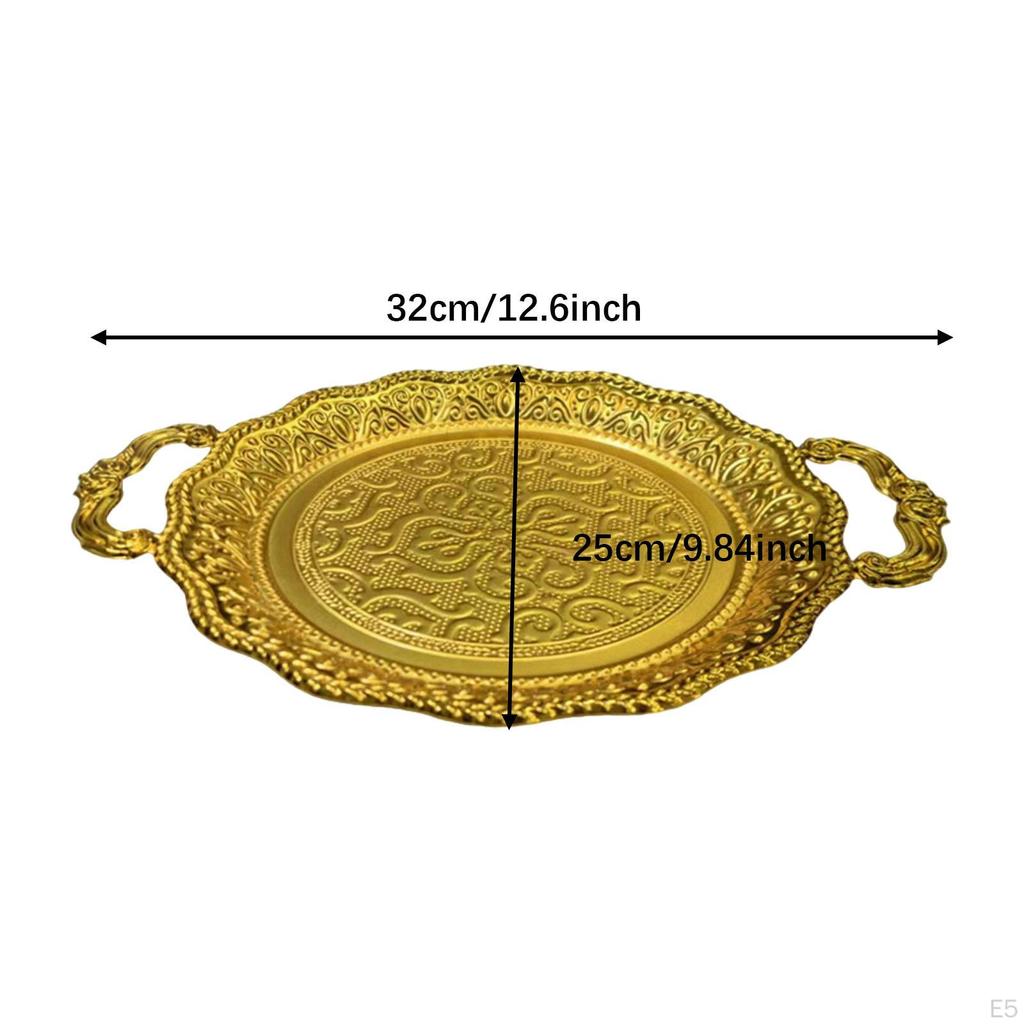 Fruit Plate Appetizer Platter European Metal Multipurpose Serving Tray with Handles for Candy