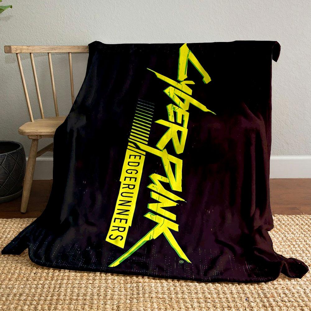 Bold yellow text "Cyberpunk Edgerunners" on a dark, glitchy background. for all seasons blanket lunch break throw gift