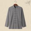 Men's Long Sleeve Frog Button Loose Blouse Oversized Linen Shier Collarless Autumn Spring