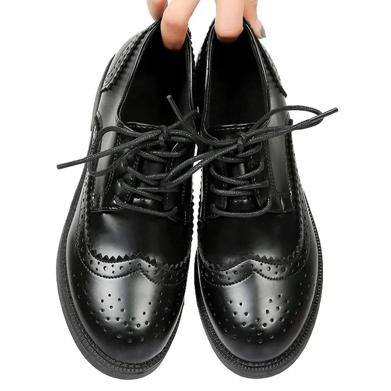 Fashion 2025 Autumn Women Oxford Flats Shapes Brogue Leather Full Black Office Outsole Mole Female Ballet Derby Shoes Ladies Work shoes