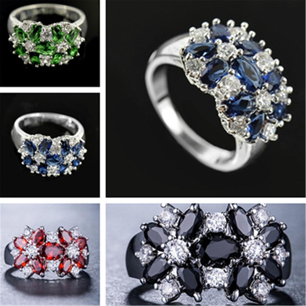 Anillo de Flor Floreciente de Circonita de Colores – Banda Creativa Europea y Americana Pavimentada con Diamantes