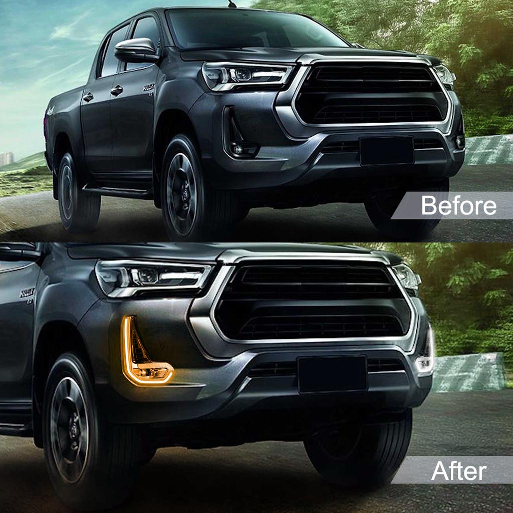 For Toyota Hilux Revo 2020 2021 Led DRL Fog Lamp Daytime Running Light Day Bumper Driving Waterproof Turn Signal Wires Switch