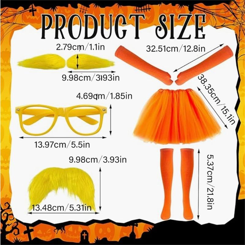 Cosplay Halloween Costume Yellow Mustache and Eyebrows Fake Beard with Glasses,Tangerine Tutu Tangerine Costume Accessories