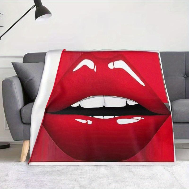 Sexy Lips Theme Pattern Flannel printed blanket suitable for all seasons suitable for living room office sofa and travel
