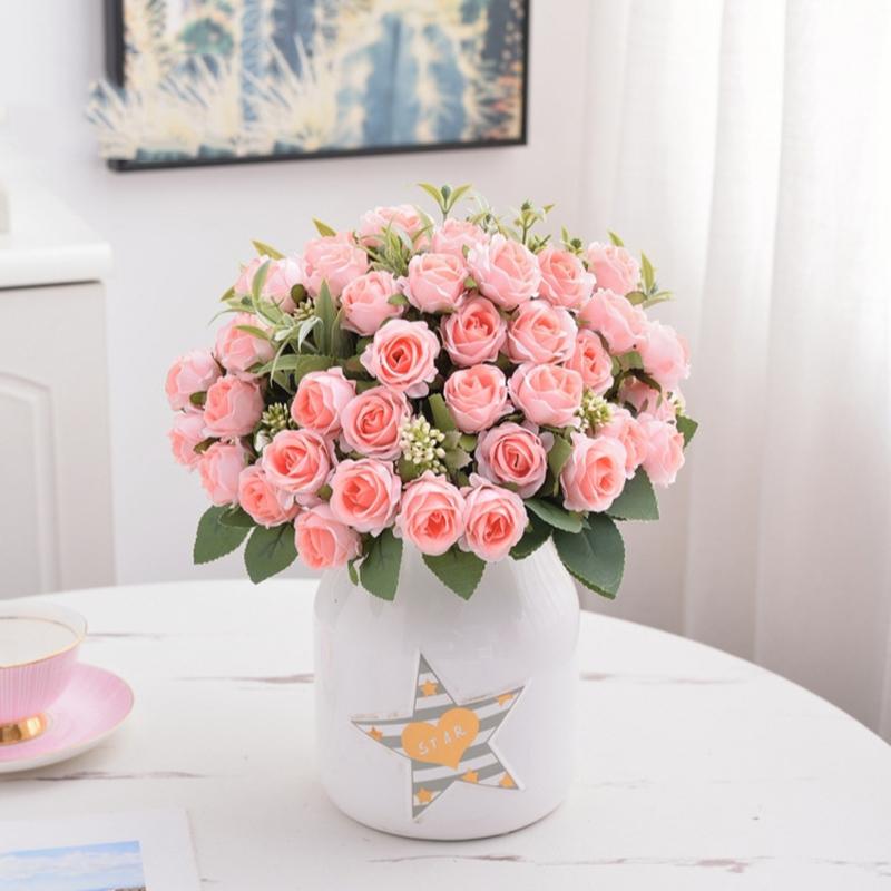 Silk Red Rose Bouquet Artificial Flowers Wedding Accessories Peony Fake Flower DIY for Wedding Party Table Vase Home Decoration