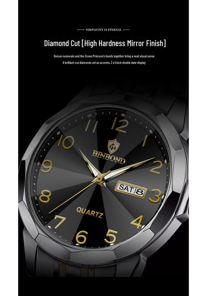 Genuine Men's Waterproof Korean-Style Luminous Quartz Watch with Double Calendar