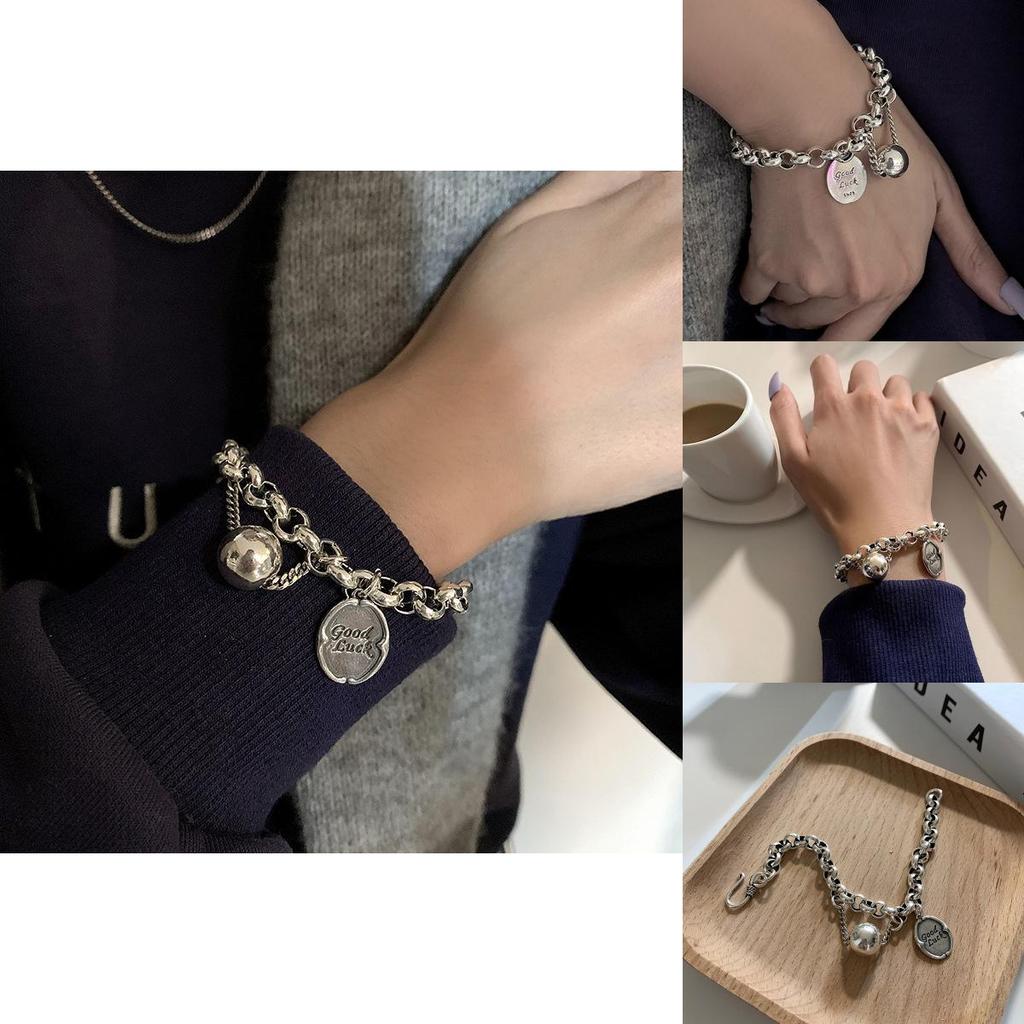 Good Luck Letter Geometric Alloy Bracelet For Women With Electroplating And Hip Hop Style For Travel Gift