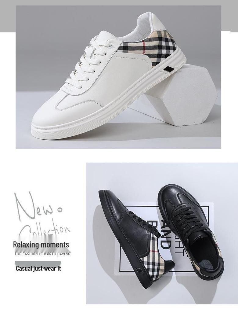 2025 Autumn Trendy Men's Genuine Leather Casual Lace-up Skate Shoes, Color Block Design