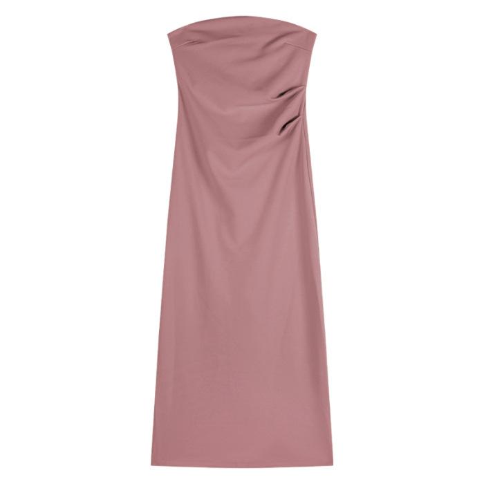 Sweet Spice Girl One-word Shoulder Tub Top Dress Women's Summer Pure Desire Bottom Inner Skirt Elastic Split Hip Wrap Long Dress