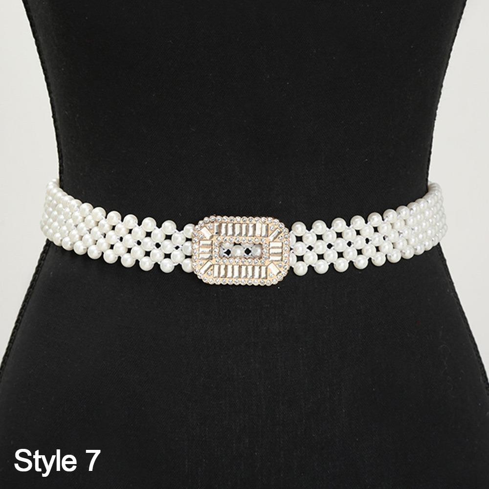 Ladies' Elastic Thin Waistband with Pearl Rhinestone Waist Chain Simple Korean Style Drawstring Belt Women Apparel Accessories