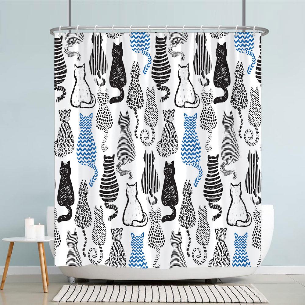 Kids Cartoon Animal Shower Curtain Funny Letters Blue Watercolour Fish Polyester Fabric Washable Shower Curtains Bathroom Decor
