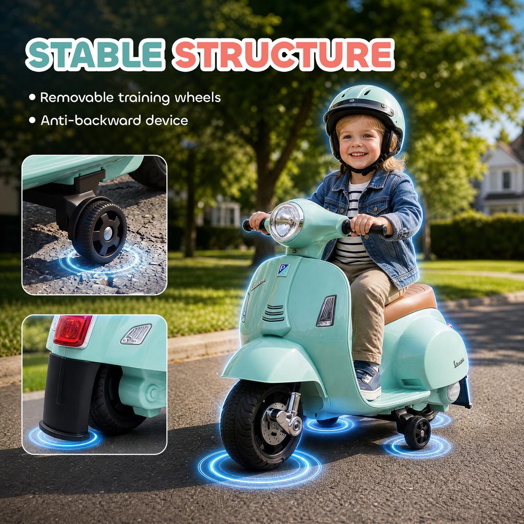 Licensed Vespa 6V Ride On Motorcycle for Kids Max. 25KG Green