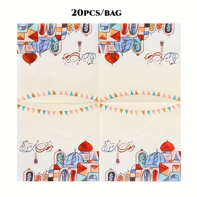

20Pcs/Bag Colorful Eid Mubarak Theme Paper Napkins Moon Castle Disposable Tissues for Ramadan Islam Muslim Party Decoration
