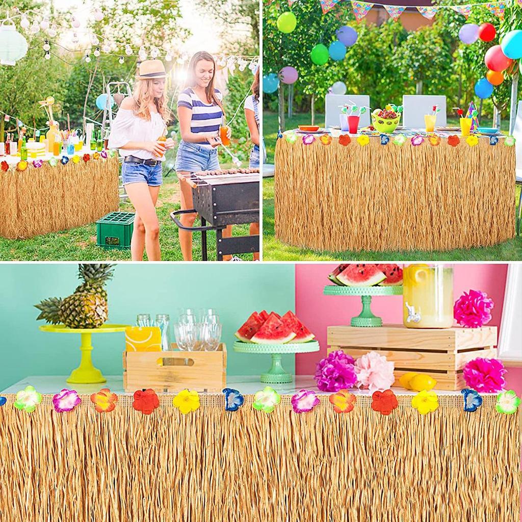 Hawaiian Party Table & Wall Decoration Set with Straw Skirt