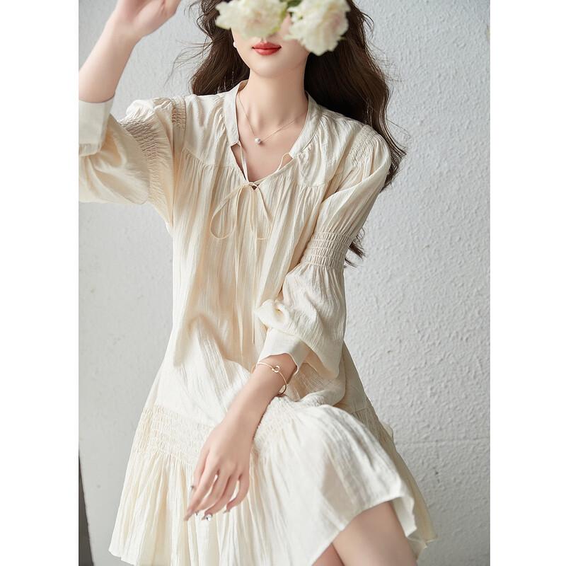 Demana V-Neck Puffed Sleeve Tie-Waist Short Dress M