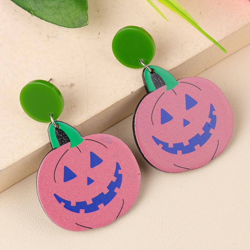 Fancy Acrylic Halloween Skull Pumpkin Stud Earrings for Women Female Gothic Big Dangle Jewelry Party Pierced Ghost Ear Drop Gift