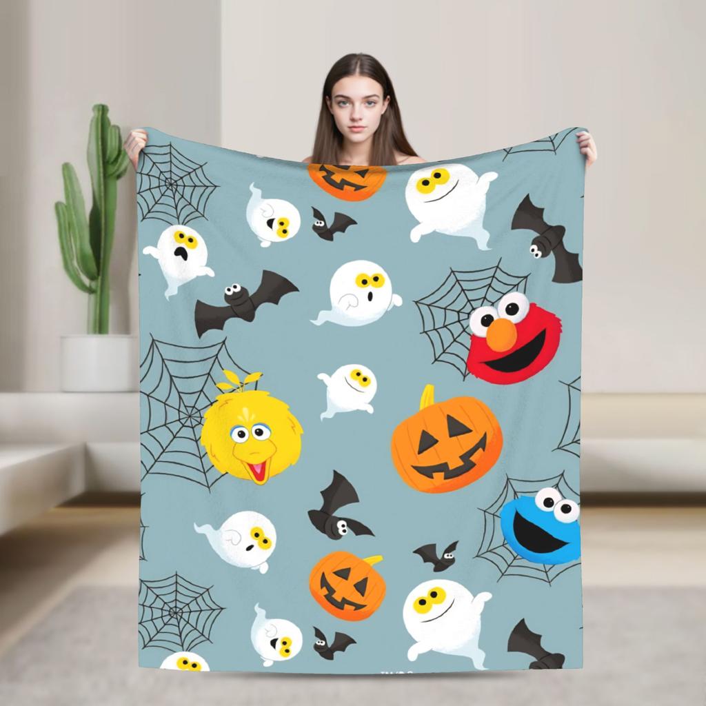 Oscar the Grouch Big Face Blanket S-Sesames Streets Warm Soft Plush Bedding Throws For Couch Chair Sofa Bed Bedspread Bed Cover