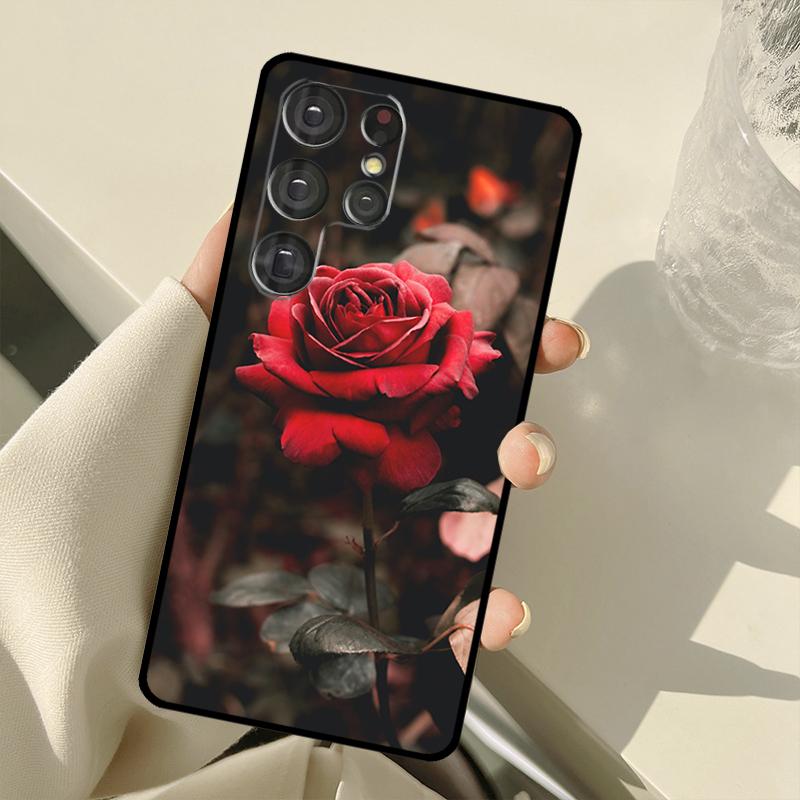 Bright Red Rose Flowers Case For Samsung Galaxy S25 Ultra S21 S22 S23 S24 Ultra S9 S10 Plus S20 FE S25 FE Back Cover
