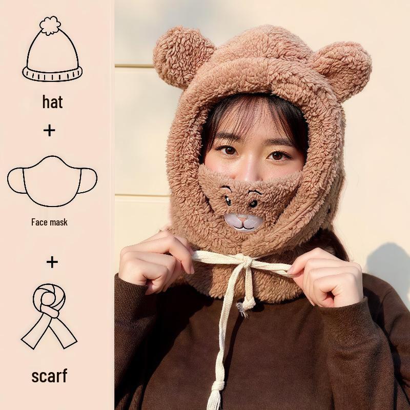 Women's Warm Bear Hat: Pullover, Scarf, and Mask Combo for Cycling & Cold Weather Protection