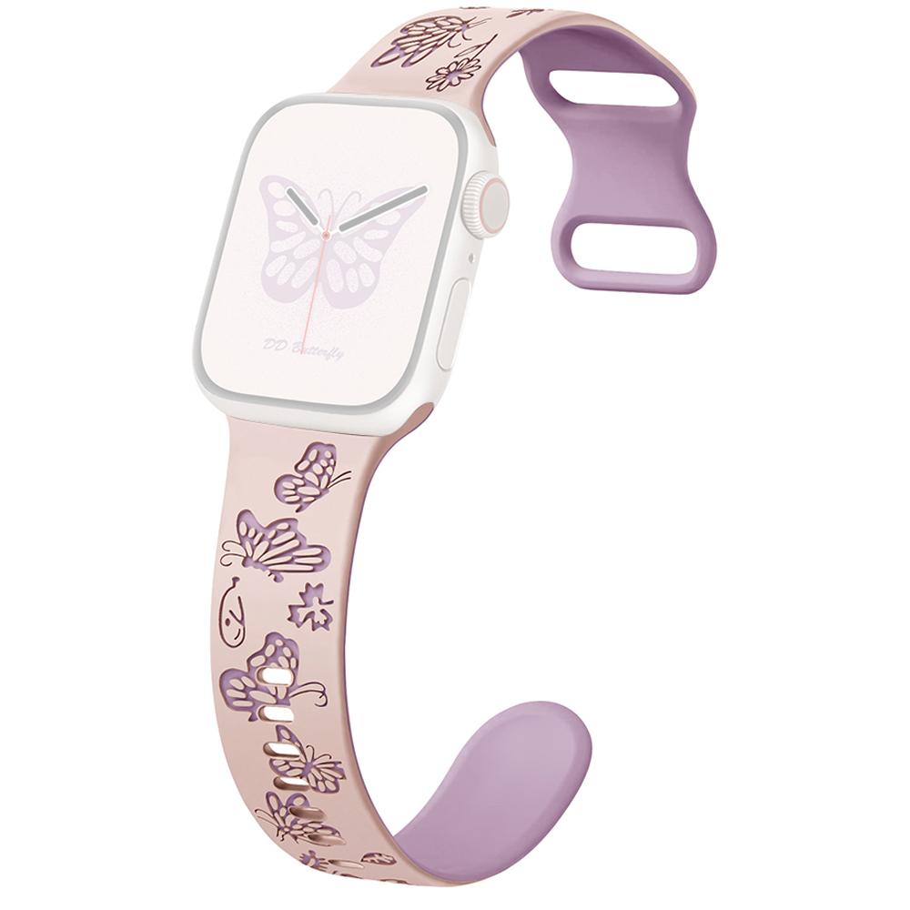

For Apple Watch Series 10 42mm/9 8 7 41mm/SE (2023) SE (2022) SE 6 5 4 40mm/3 2 1 38mm Band Dual Color Silicone Strap Pink+Light Purple