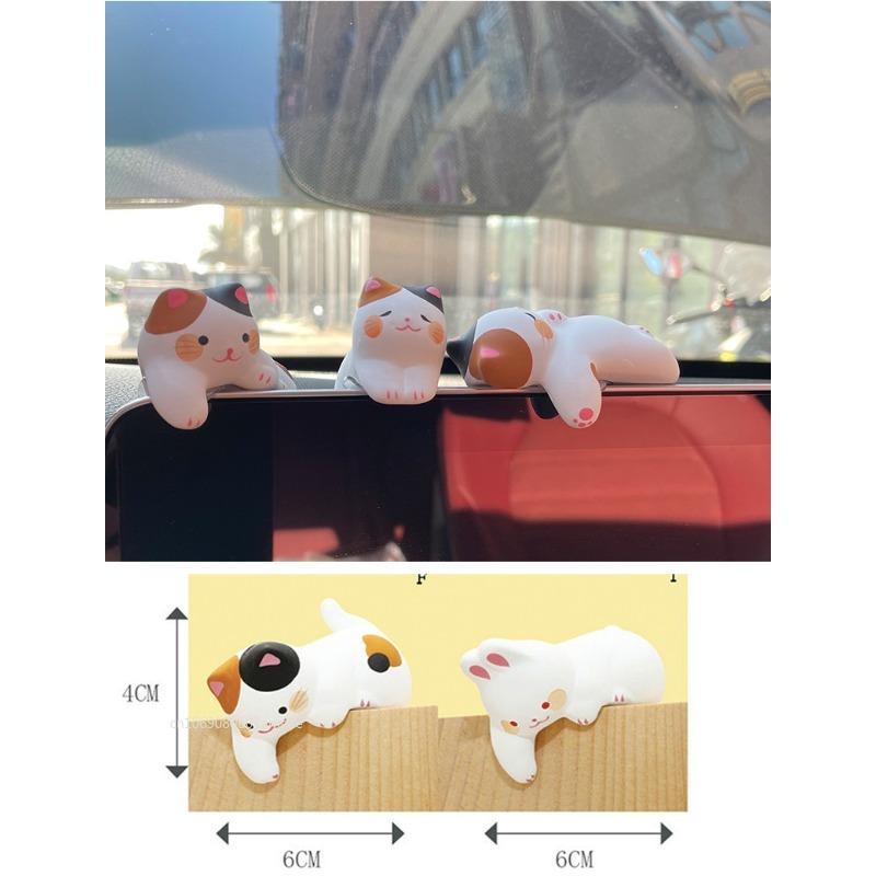 3 Stück Computerbildschirm Monitor Kleine Ornamente Desktop Puppe Katze Hase Heimdeko Glückskatze Harzfigur Wohnaccessoires