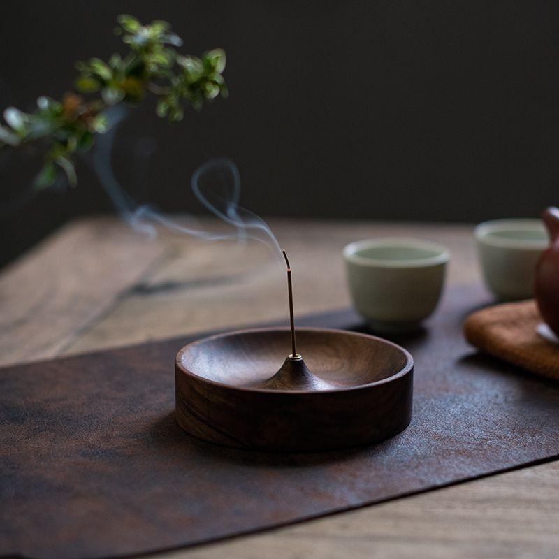Solid Wood Incense Stick Handmade Tea Ceremony Round Incense Burner Agarwood Tray Holder Ash Catcher Bowl Incense Burners