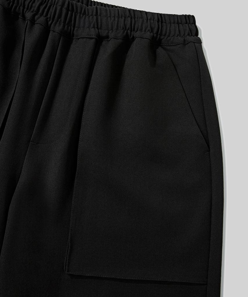Beodeonteu Relaxed Out-Pocket Elastic Waist Slacks [Black]