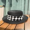 Hat Women's Summer Vacation Rhombus Top Hat British Vintage Sunshade Sunscreen Seaside Beach Straw Hat