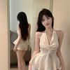 Stylish Twisted Open-Back Halter Crop Top: Stunning Strapless Summer Camisole, Waist-Cinching & Slimming - New Arrival.