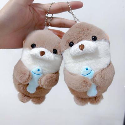 Cute Otter Wish Holding Fish Doll Keychain Creative Plush Doll Toy Bag Hanging Pendant Gift