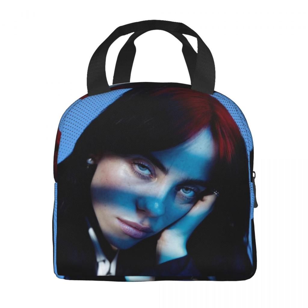 B-Billie-Girl E-eilish American Singer Insulated Lunch Bag Food Container Portable Thermal Cooler Lunch Boxes For School Office