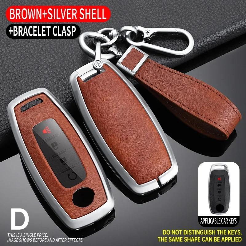 Zinc Alloy+ Leather Car Key Case Cover for Nissan Juke 2023 X-trail T33 Qasqhai J12 2022 Ariya Altima Teana2 3 4 5 Buttons Key