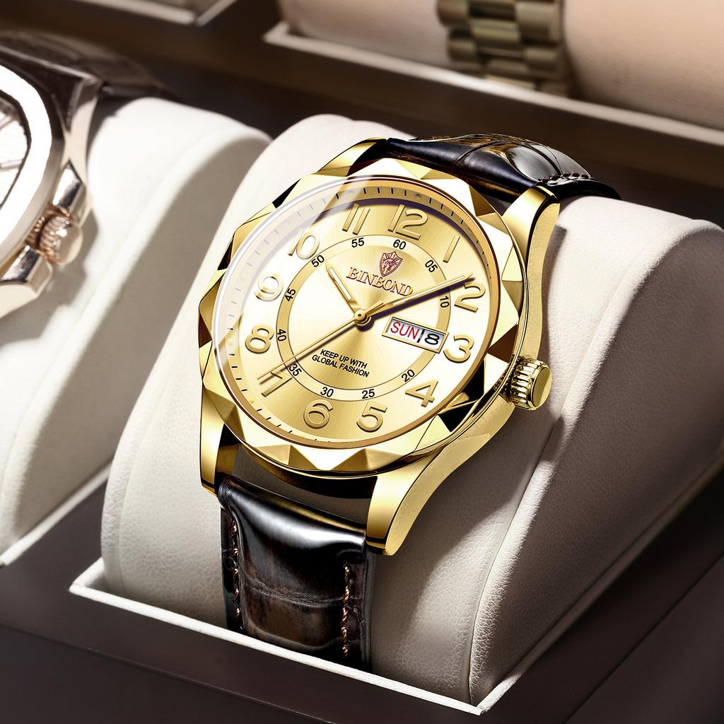Fashion Ultra-thin Luminous Automatic Movement Waterproof Calendar Belt Men's Watch Business Fashion Student Quartz Watch