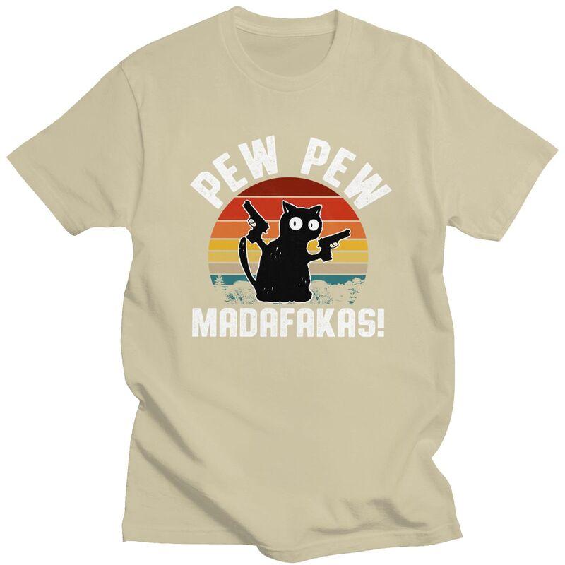 Custom Mens Retro Black Cat Pew Pew Madafakas T Shirt Short Sleeve Cotton Tshirt Tshirt Casual Tees Loose Fit Clothes