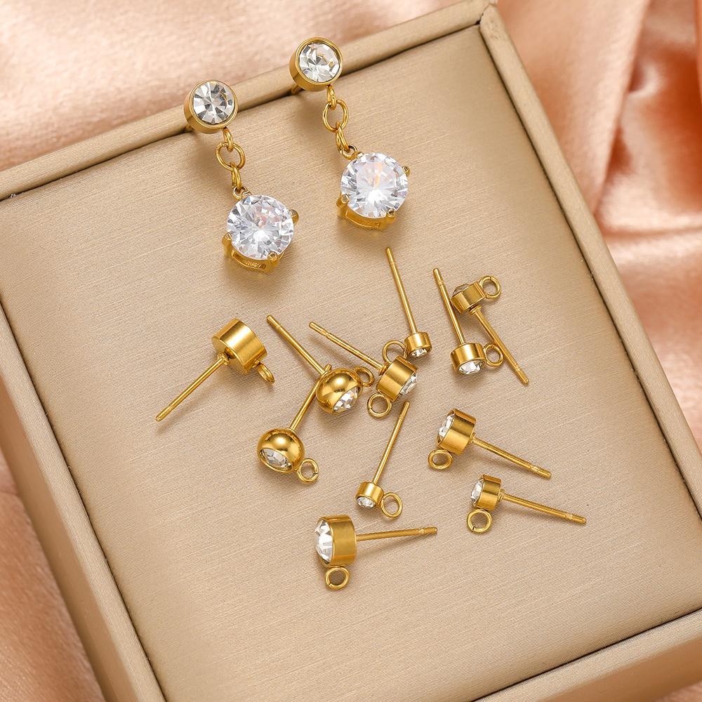 20Pcs Stainless Steel 3 4 5 6mm Zircon Stud Earrings Post with Hook for DIY Earrings Making Jewelry Wholesale Findings Supplies