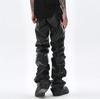 Punk Design Sense Pantaloni din piele PU plisați lucios Moda hip-hop pentru bărbați Pantaloni casual largi Pantaloni din piele