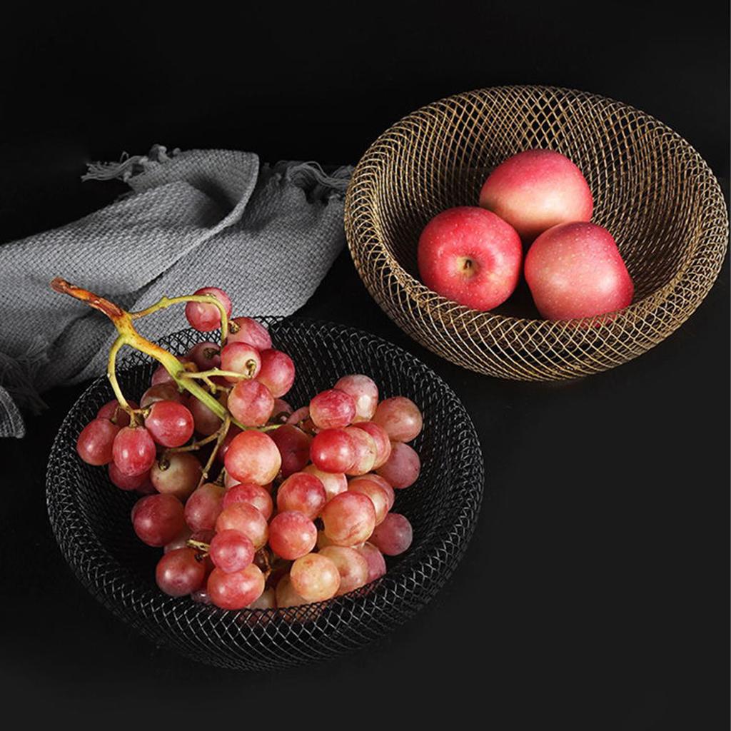 Metal Wire Fruit Basket Mesh Design Open Weave Storage Bowl for Kitchen Dining Table Countertop Use Durable Construction