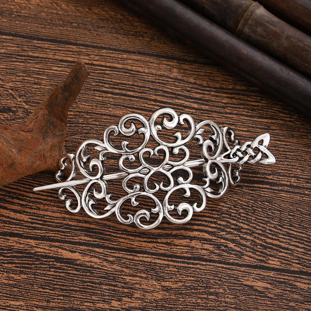Punk Style Silver Jewelry Scroll Grass Pattern Hairpin Retro Hollow Pattern Design Hairpin Dark Style Dressing Hair Accessory