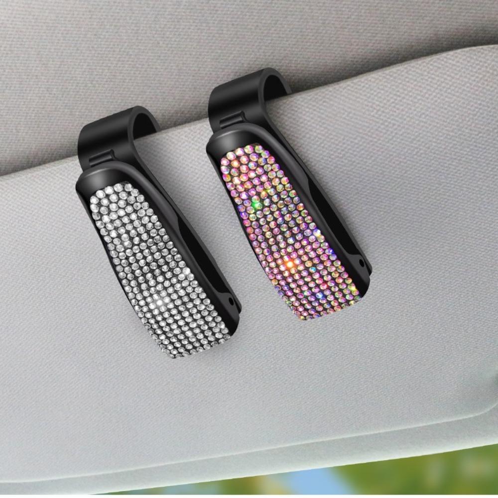 Crystal Sunglasses Clip Portable Sun Visor Mount Car Decoration Car Sunshade Glasses Case  Women