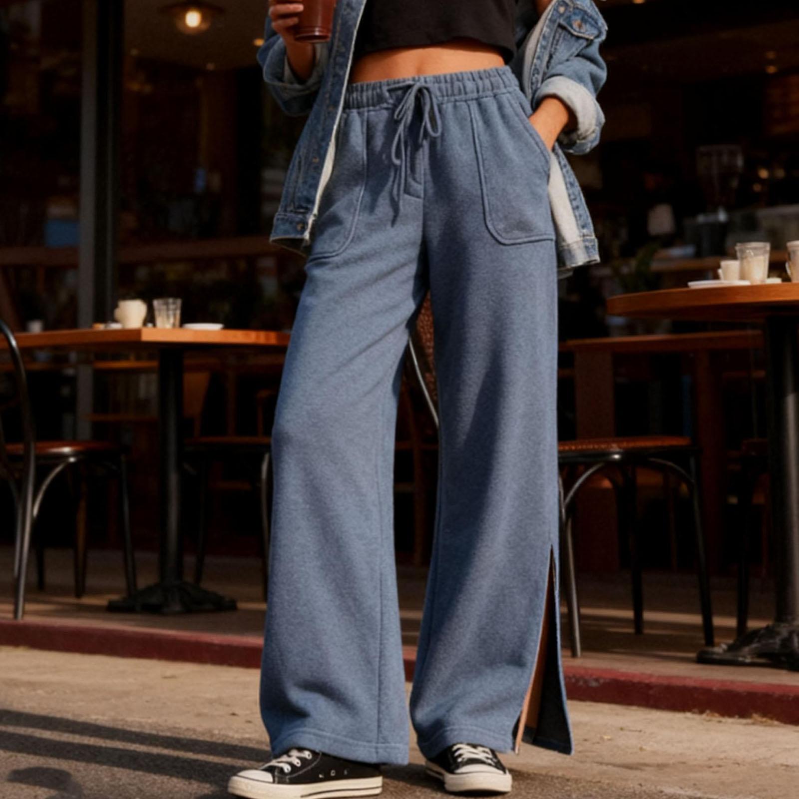 

Womens Pants With Pockets Fleece Loose Jogger Pants XL синій