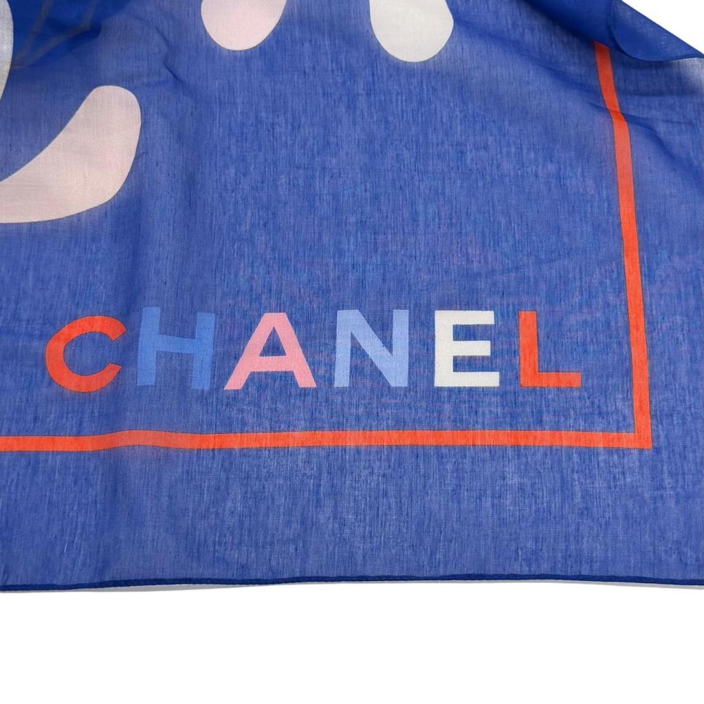 Excellent CHANEL COCO Mark Floral Print Large Pareo blue cotton Women G19 Used