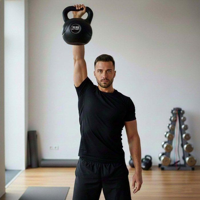 Kettlebell - SPRINGOS - 16kg - ABS - Poignée ergonomique - Noir