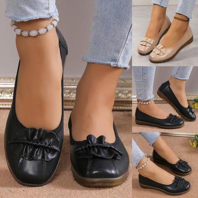 Leisure Women's Four Seasons Soft Sole Flowers Non Slip Flat Round Toe Breathable Slip Casual Wedge Shoes for Women Closed Toe