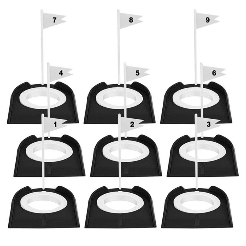 9Pcs Golf Putting Mat Indoor Practice Putting Cup Hole Practice Aids Golf Putting Mat Golf Practice Putting Cup & Flags 1