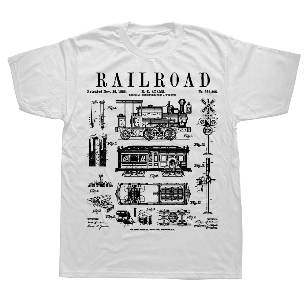 Railroad Railway Steam Train Vintage Patent T Shirts Streetwear Short Sleeve Birthday Gifts Summer Style T-shirt Mens Clothing